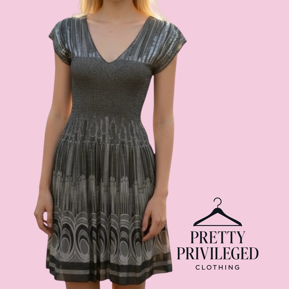 Vintage Max Studio Charcoal and Silver Midi Dress